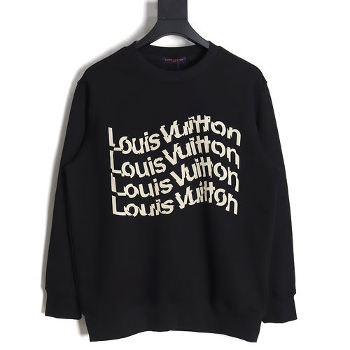 Felpa girocollo LV Louis Vuitton 23FW con stampa di lettere intrecciate