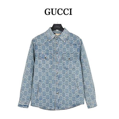 GucciCamicia trapuntata in denim jacquard Gucci 23Fw GG