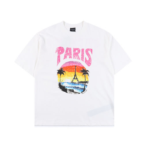 T-shirt a maniche corte con stampa di scene notturne di pittura da spiaggia BLCG 24SS di Balenciaga