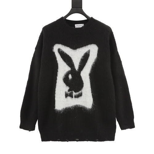 Maglione girocollo Saint Laurent YSL 23ss mohair coniglietto distrutto