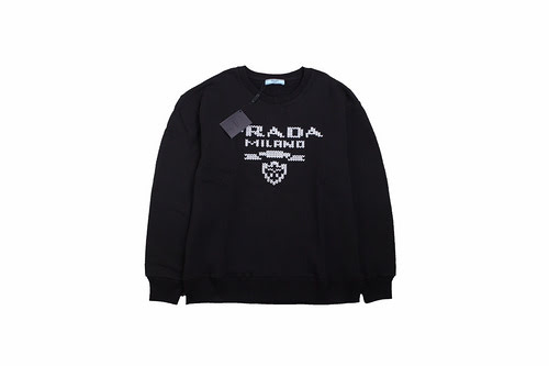 Felpa girocollo Prada 23Fw in cotone con ricamo logo mosaico