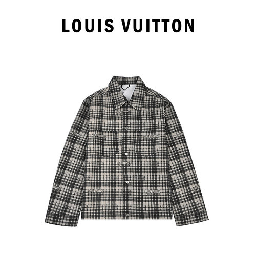 LV Louis Vuitton autunno e inverno nuova giacca camicia a maniche lunghe in denim scozzese