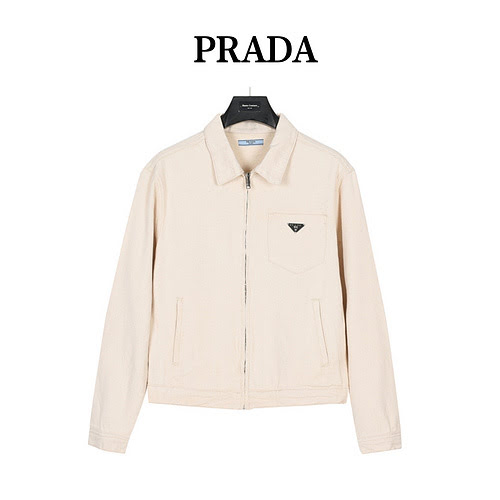 PradaGiacca Prada 23Fw con cerniera in cotone lino con logo triangolo