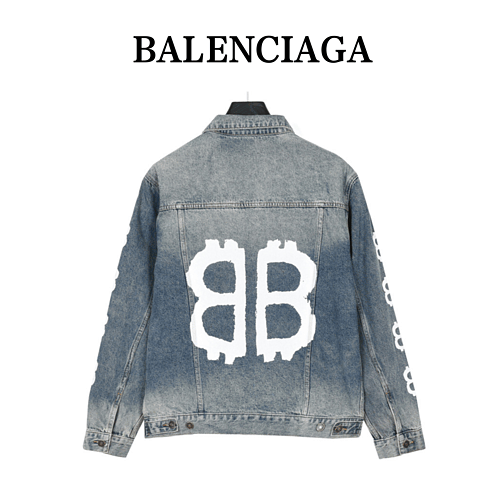 BLCGBalenciaga 23Fw Double B giacca in denim con stampa graffiti dipinta a mano