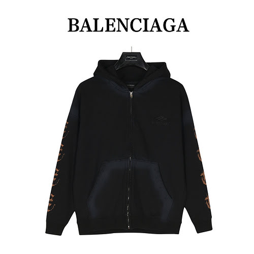 BLCGBalenciaga 23Fw Giacca in felpa con cerniera fangosa stampata in sanscrito