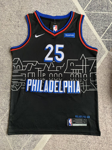 Maglia da basket nera della 24a stagione AllStar 76ers 25 Simmons