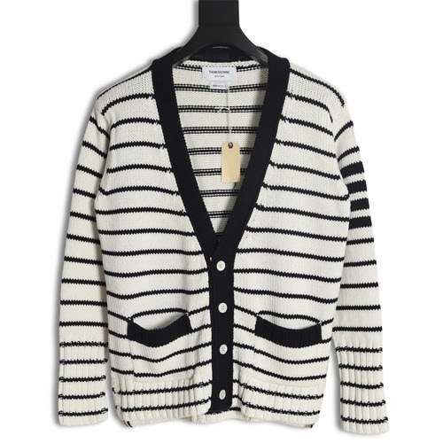 Maglione cardigan a righe retrò TB 23FW