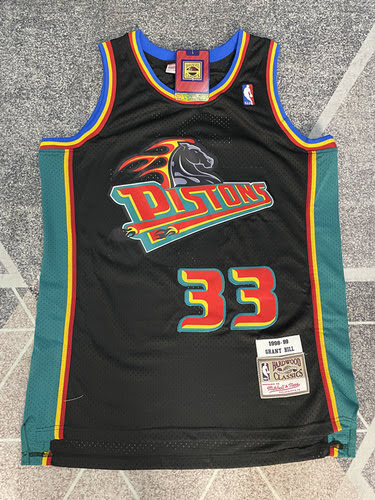 Pistons No. 33 HILL black retro basketball jersey