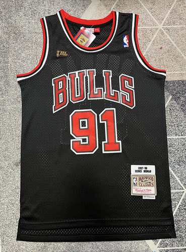 Bulls 91 Rodman Final Logo Retro Black Basketball Pants