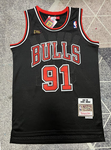 Pantaloni da basket neri retrò con logo finale Bulls 91 Rodman