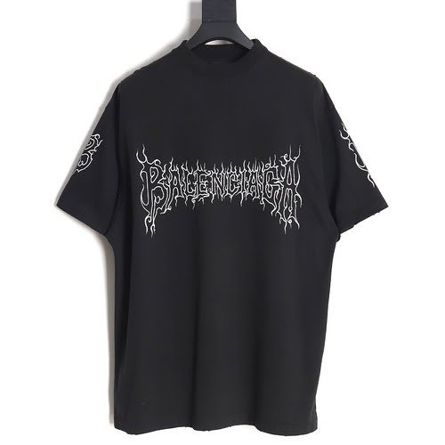 Tshirt BLCG Balenciaga 24SS con stampa lettere fiamme a maniche corte