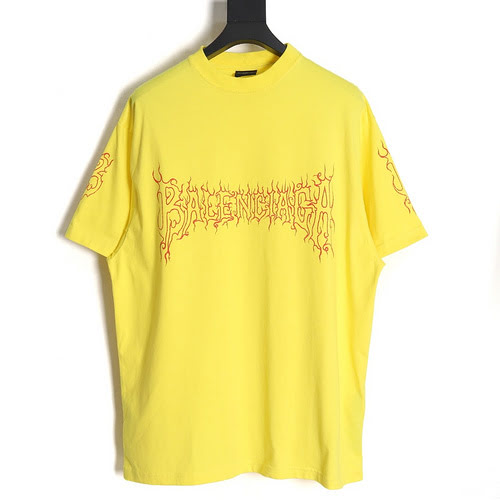 Tshirt BLCG Balenciaga 24SS con stampa lettere fiamme a maniche corte