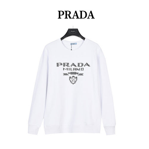 PradaFelpa girocollo in cotone con ricamo logo mosaico Prada 23Fw