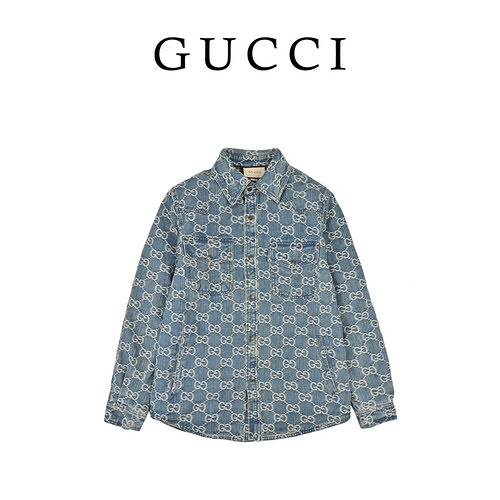 Giacca in denim trapuntato spesso con logo GG jacquard GUCCI