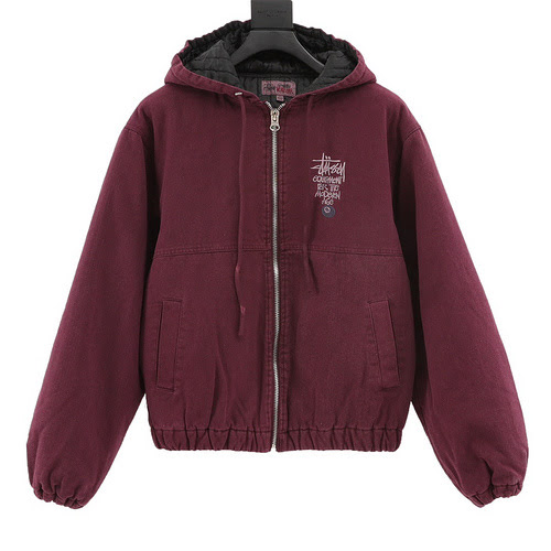 Stussy Giacca Stussy in cotone nero con cappuccio ricamata con vecchia lettera lavata 8