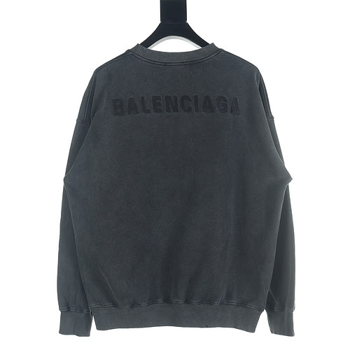 Felpa Balenciaga BLCG 23Fw con lettere scure ricamate a collo rotondo effetto lavato