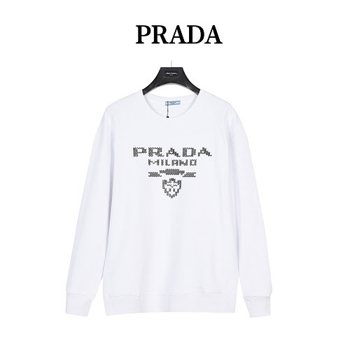 PradaFelpa girocollo in cotone con ricamo logo mosaico Prada 23Fw