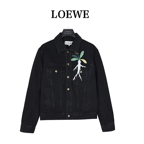 LOEWE Luo Yiwei 23Fw giacca in denim denim ricamato con motivo mandragora