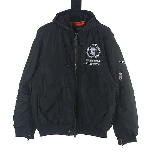 Balenciaga BLCG 23FW WFP World Food Agency giacca bomber silhouette con cappuccio in cotone