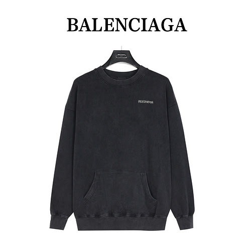 Felpa BLCGBalenciaga 23Fw con collo rotondo invecchiato lavato con ricamo lettera inversa