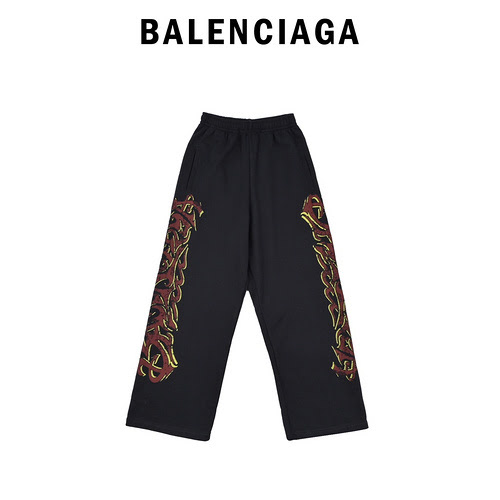 Pantaloni sportivi dritti a gamba larga BLCG Balenciaga con logo capsula graffiti fiamma