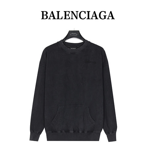 Felpa BLCGBalenciaga 23Fw con logo scuro ricamato con lettera lavata e collo rotondo invecchiato