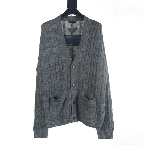 Nuovo maglione cardigan in lana a trecce Prada PRD 23FW