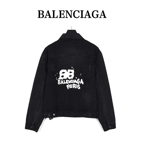 BLCGBalenciaga 23ss Double B giacca in denim con stampa graffiti dipinta a mano