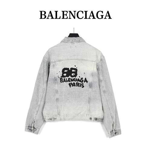 BLCGBalenciaga 23ss Double B giacca in denim con stampa graffiti dipinta a mano