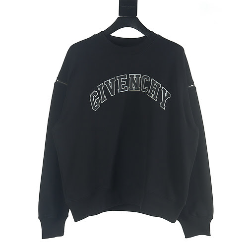 Felpa girocollo con scritta in pelle Givenchy GFC 22FW con cerniera sul braccio