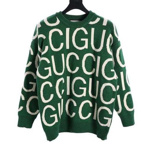 Maglione girocollo in jacquard con logo GUCCI all over