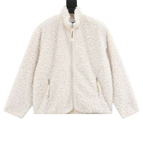 JIL SANDER Cappotto con colletto alla coreana in agnello bianco sporco