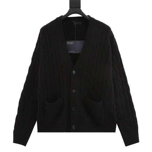 Nuovo maglione cardigan in lana a trecce Prada PRD 23FW