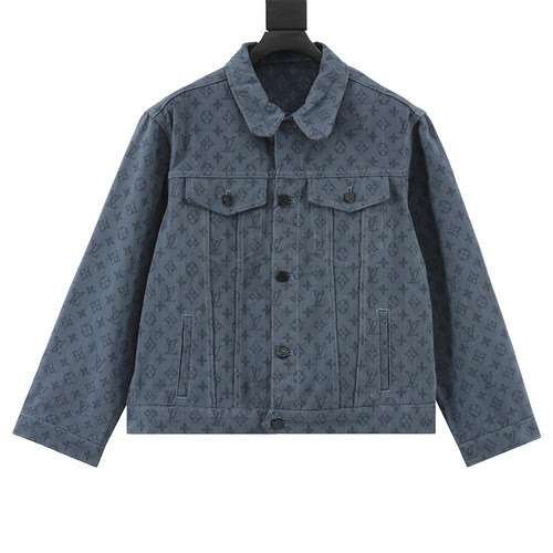 Giacca in denim jacquard con stampa all over 1V