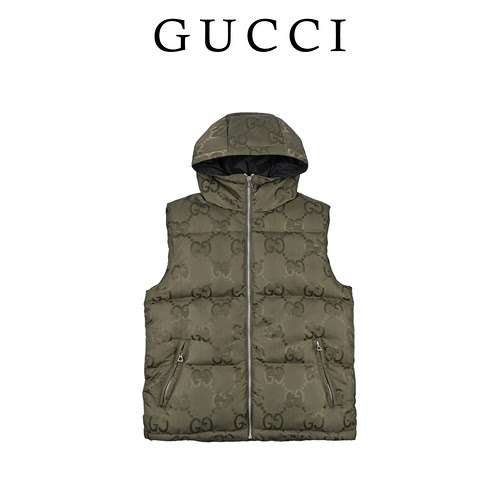 Piumino con cappuccio in tela stampata Doppia G Gcci Gucci 22FW con motivo scuro