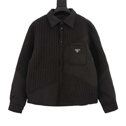 Prada Giacca in cotone con camicia Prada in nylon rigato con logo triangolo