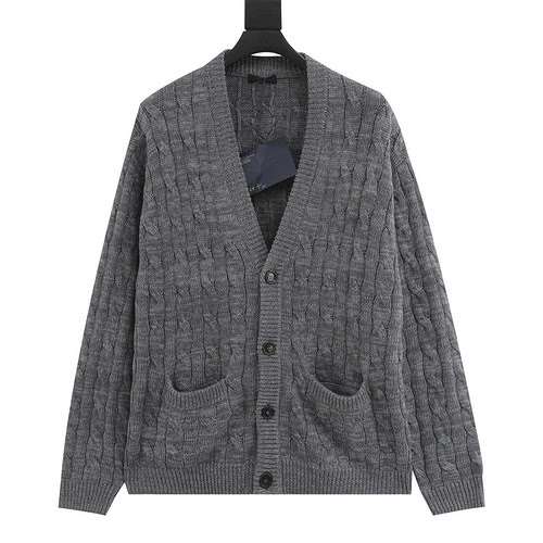 Nuovo maglione cardigan in lana a trecce Prada PRD 23FW