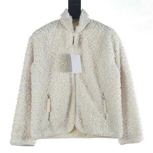 JIL SANDER Cappotto con colletto alla coreana in agnello bianco sporco