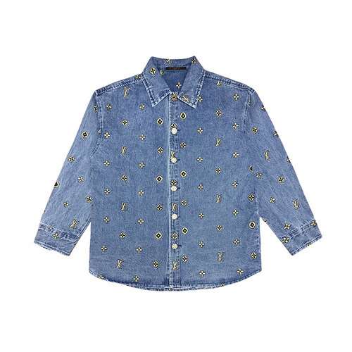 Giacca in denim con camicia a maniche lunghe ricamata in oro all-over di LVLouis Vuitton 24ss