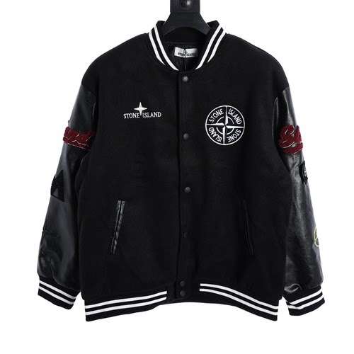 Giacca da baseball con manica in pelle con logo della bussola ST Stone Island