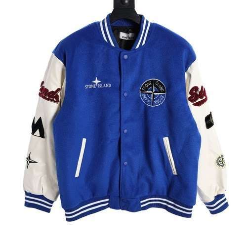 Giacca da baseball con manica in pelle con logo della bussola ST Stone Island