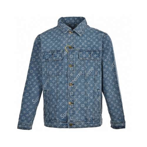 Giacca in denim con stampa allover jacquard classica congiunta di LV amp Supreme