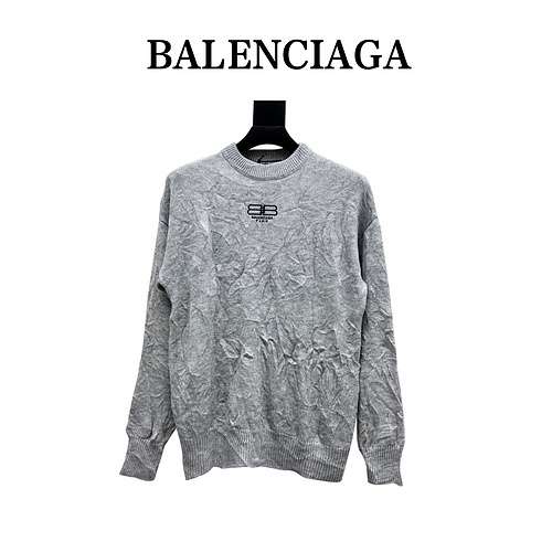 Maglione girocollo Balenciaga BLCG 22FW con piccola etichetta plissettata e bottoni di chiusura