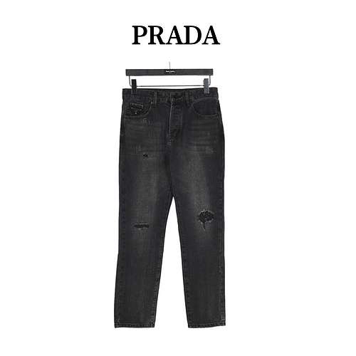 PradaJeans lavati Prada 23Fw con logo triangolo e logo ricamato