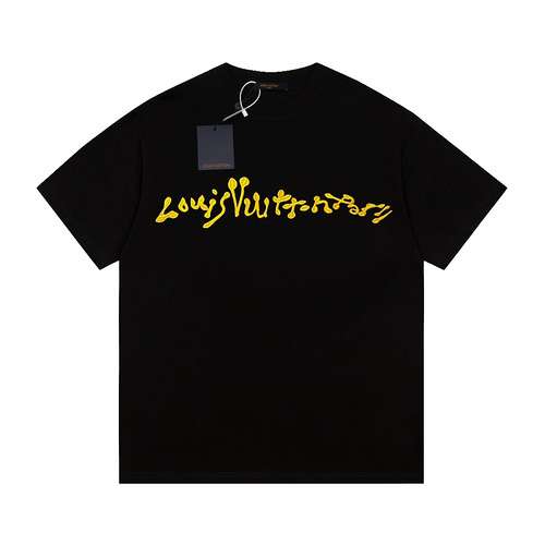 Tshirt a maniche corte con ricamo corsivo in filo d'oro di LVLouis Vuitton