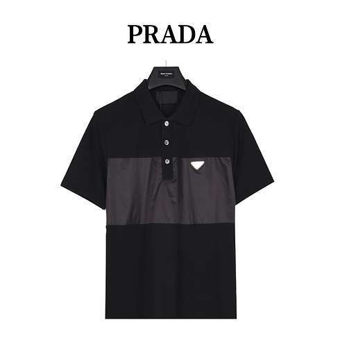 PradaPrada 24ss Polo con logo triangolo e cuciture in nylon a maniche corte