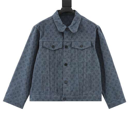 Giacca in denim jacquard con stampa all over 1v