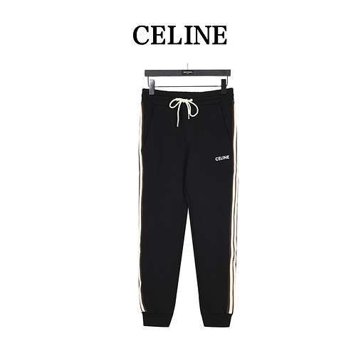 Pantaloni leggings CE Céline con fettuccia laterale e logo ricamato