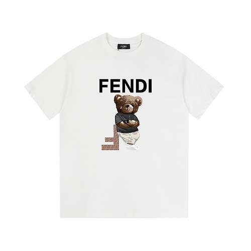 FD Fendi 24ss inizio primavera nuova versatile maglietta a maniche corte con orso asciugamano spesso