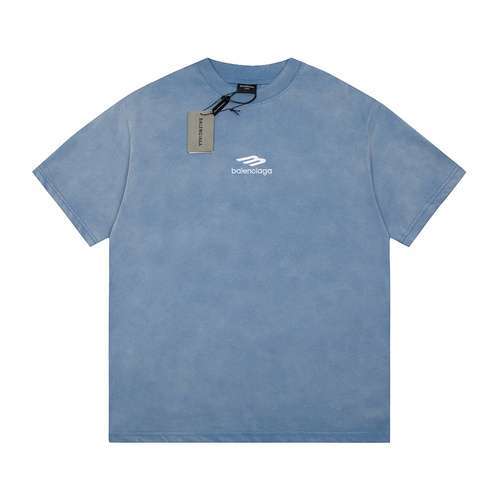 BLCG top Balenciaga Tshirt con lettera ricamata davanti e dietro blu